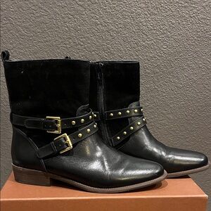 Coach Black Leather Ankle Boots with gold details